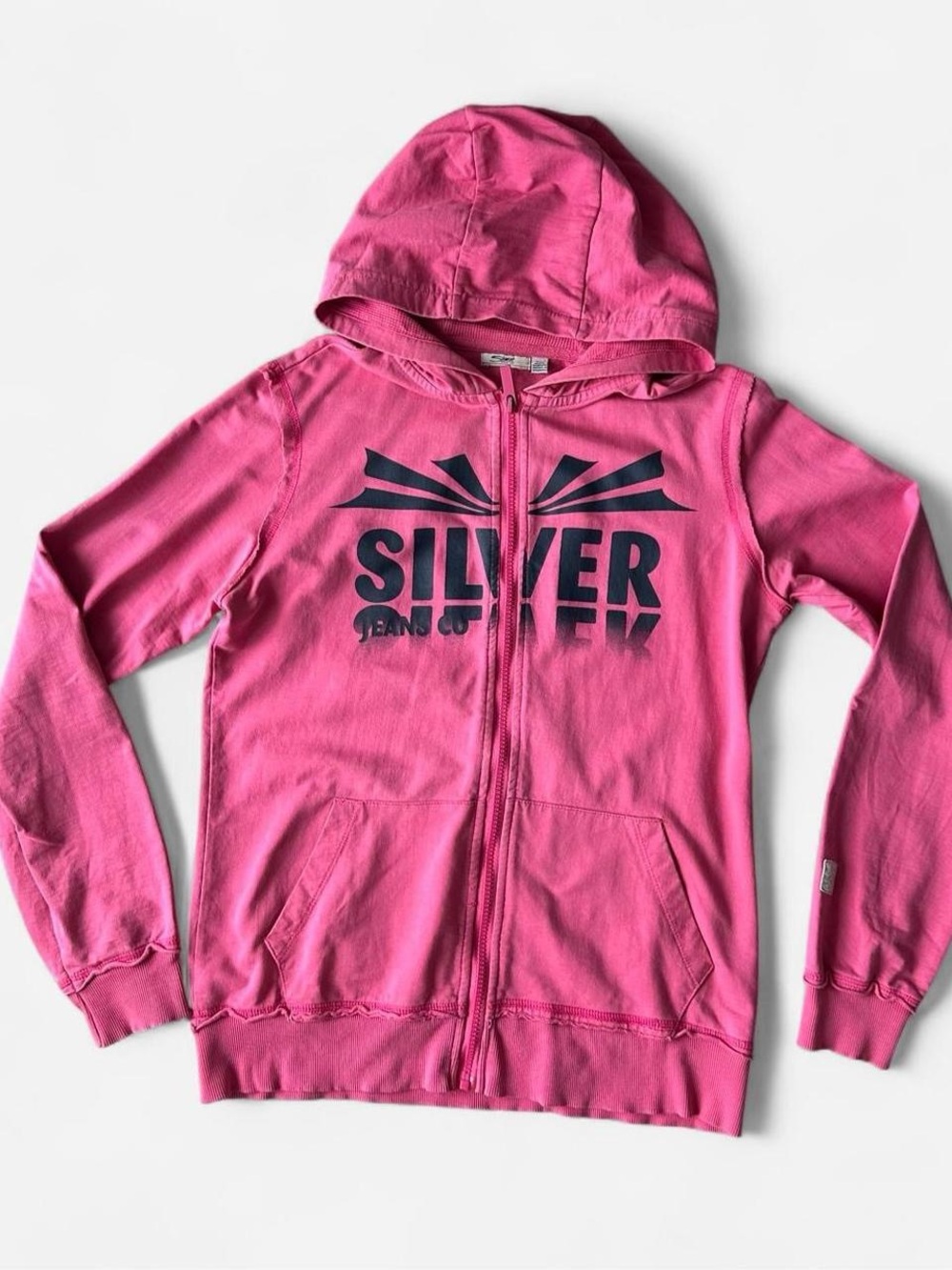 Y2K Silver Jeans Pink Sleeveless Hooded Zip-Up Vest with Logo